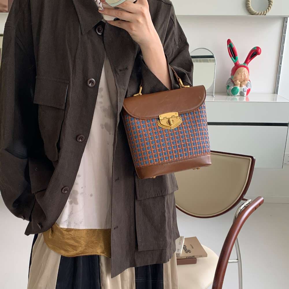 レザーバッグレディース 格子柄 ショルダーバッグ