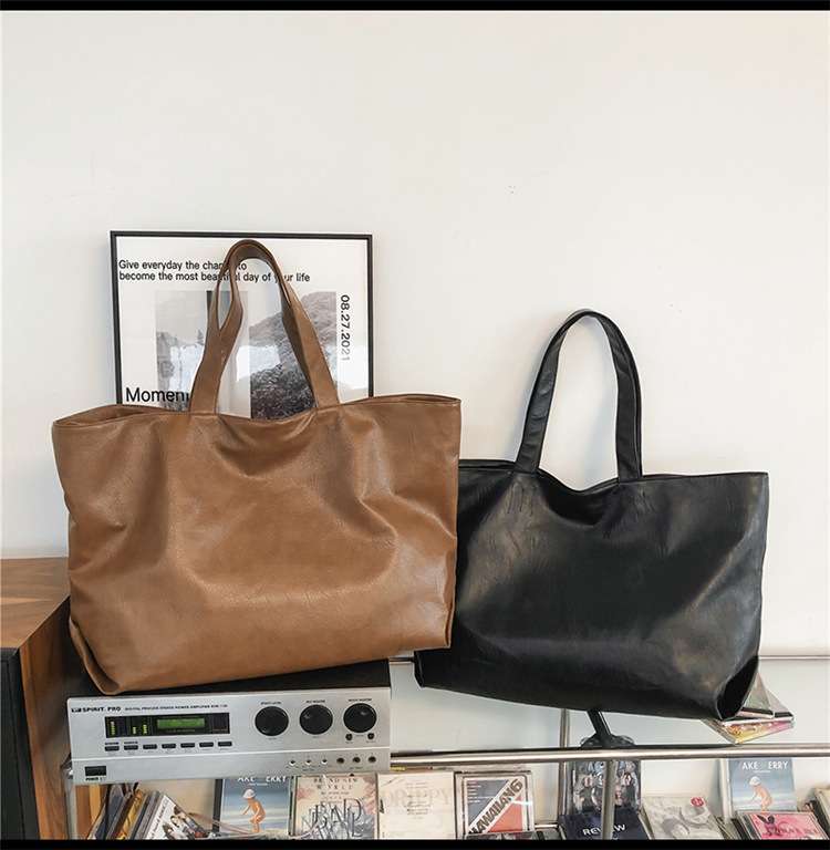 レザーバッグ シンプル大容量トートバッグ