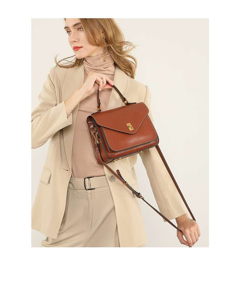 レザーバッグ クラシック風レザーハンドバッグ