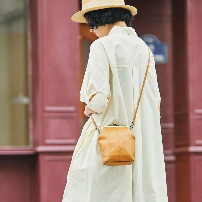 レザーバッグがま口ショルダーバッグ