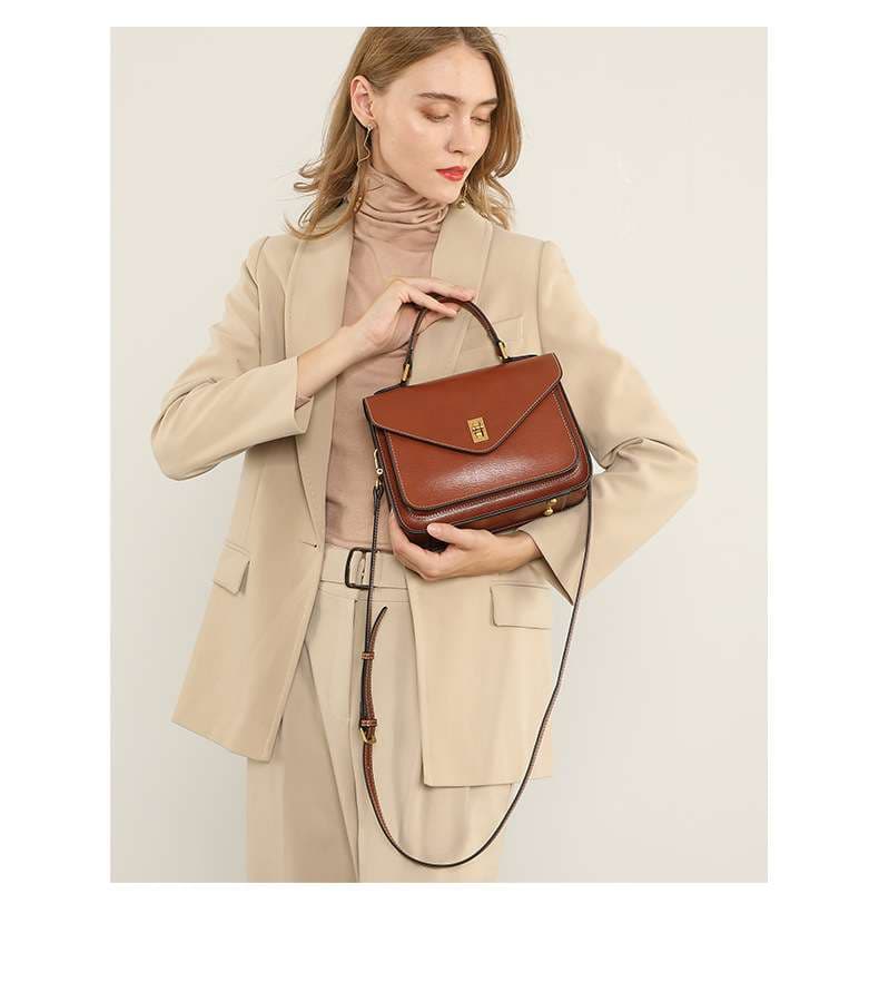 レザーバッグ クラシック風レザーハンドバッグ