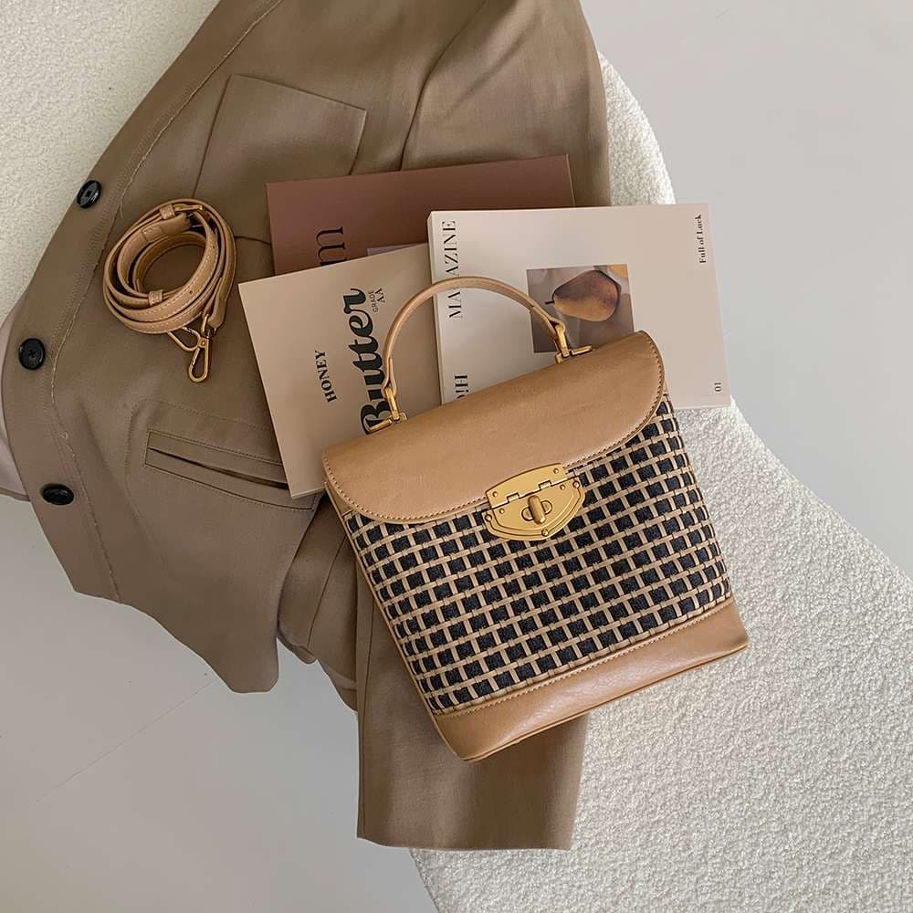 レザーバッグレディース 格子柄 ショルダーバッグ