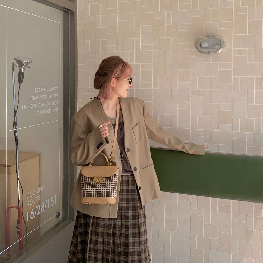 レザーバッグレディース 格子柄 ショルダーバッグ