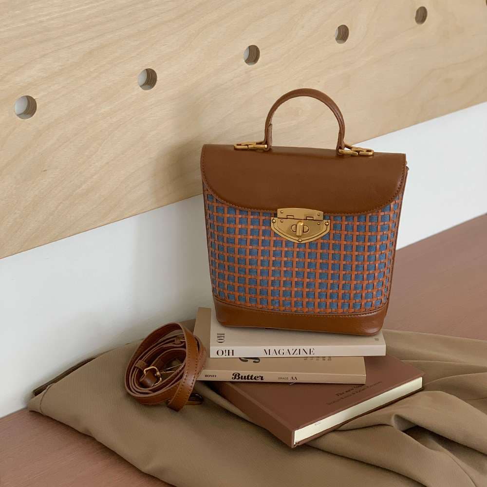 レザーバッグレディース 格子柄 ショルダーバッグ